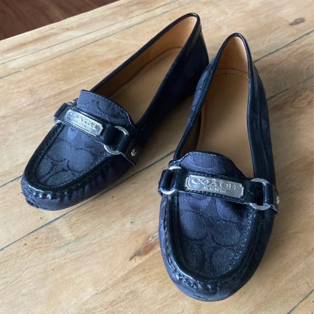 COACH Signature “C” black fabric loafers, sz 7.5